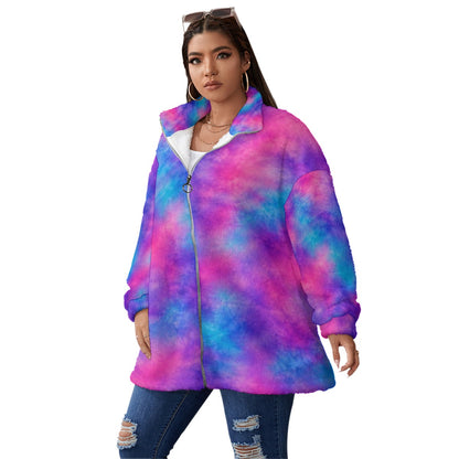 Unisex Borg-Fleece Stand-Up Collar Zip Coat — Plus Size - view 2