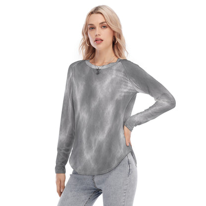 Women's Raglan Sleeves U-Shaped Hem Long Sleeves Blouse