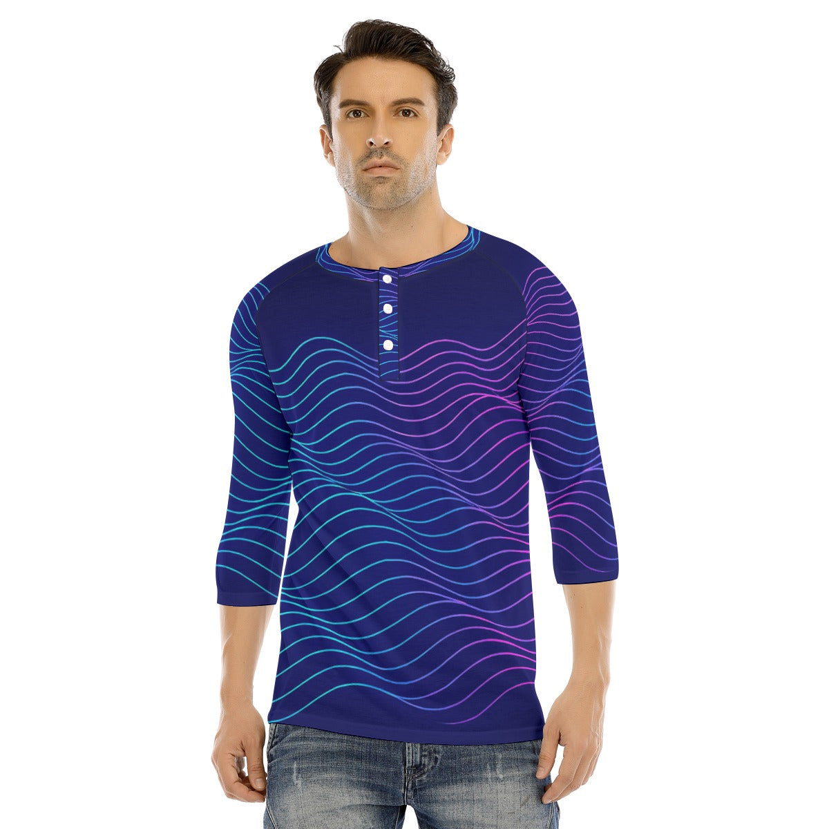 Men's Bracelet Sleeve T-shirt With Button Closure - view 1