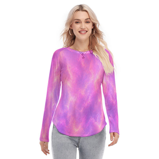 Women's Raglan Sleeves U-Shaped Hem Long Sleeves Blouse