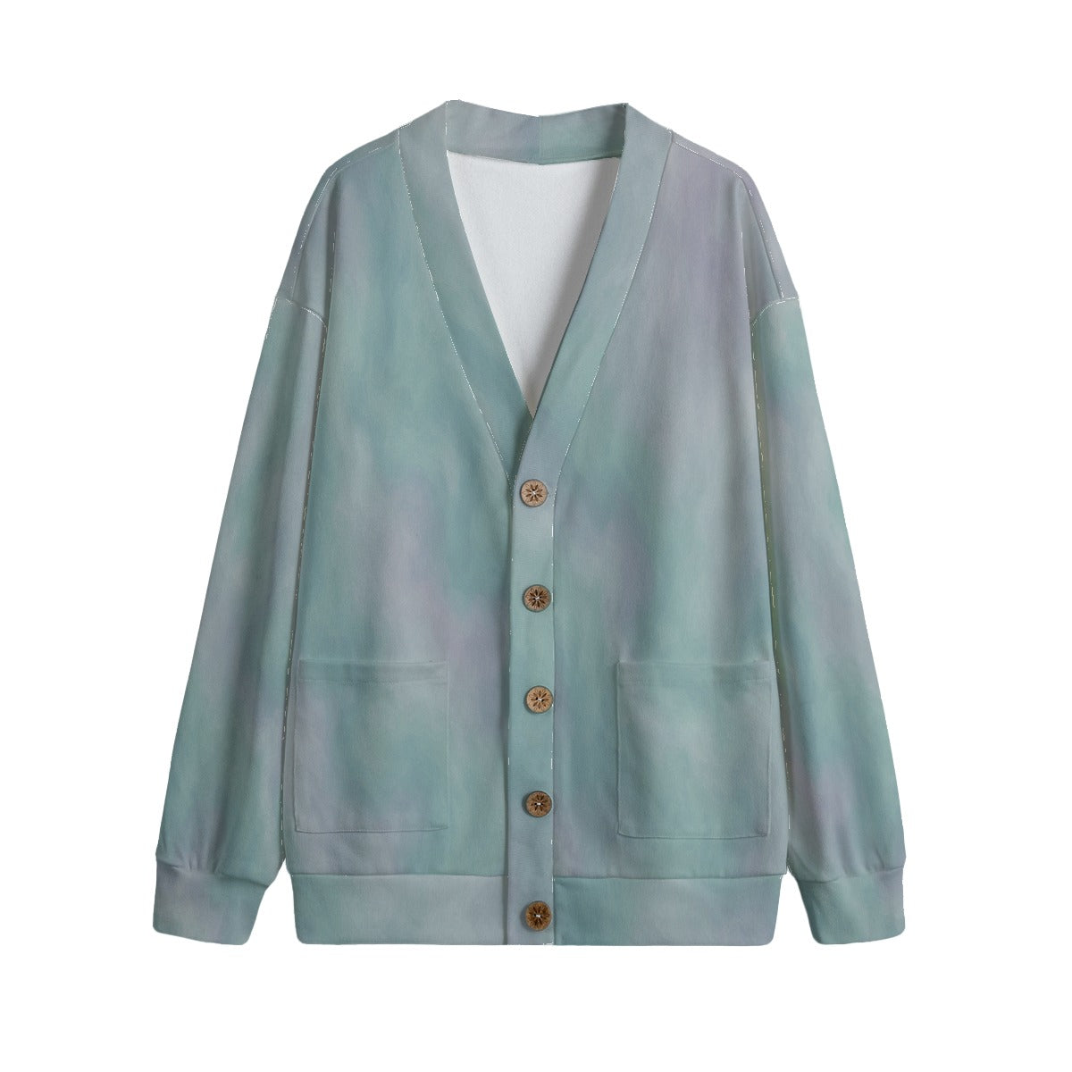 Unisex V-neck Knitted Fleece Cardigan With Button Closure