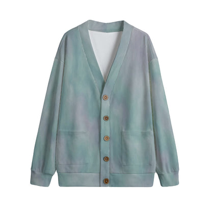 Unisex V-neck Knitted Fleece Cardigan With Button Closure