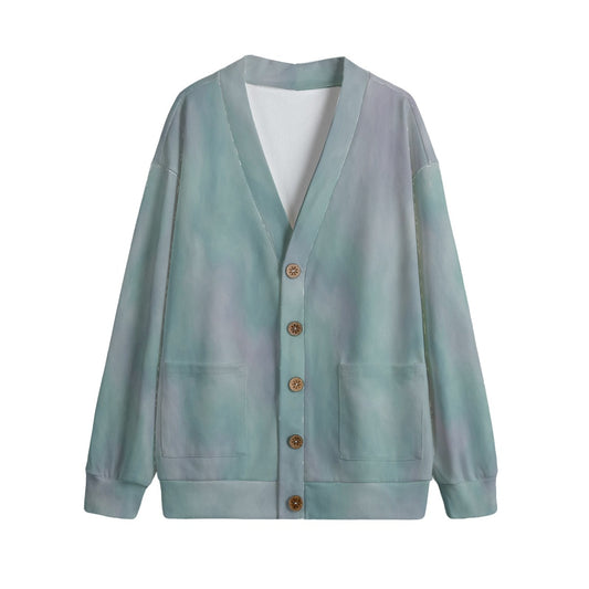 Unisex V-neck Knitted Fleece Cardigan With Button Closure