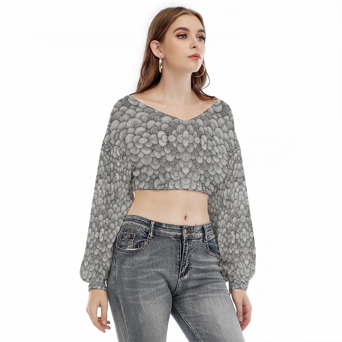 Women's V-neck Long Sleeve Cropped Sweatshirt