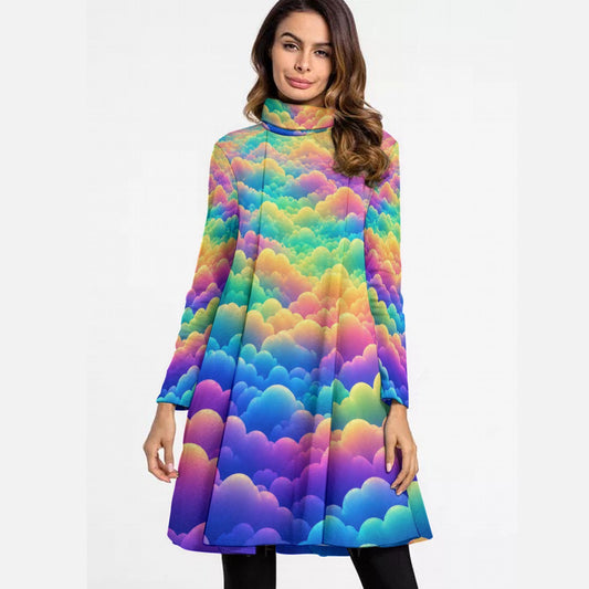 Women's High Neck Dress With Long Sleeve