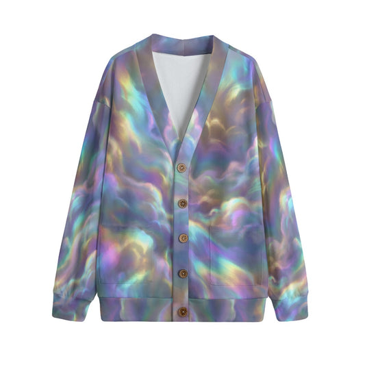 Unisex V-neck Knitted Fleece Cardigan With Button Closure