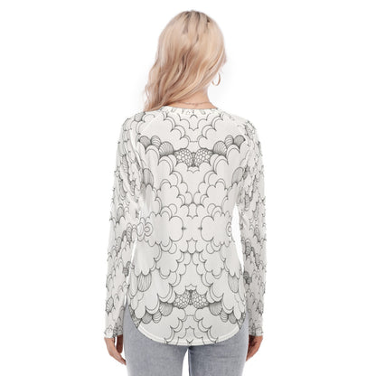 Women's Raglan Sleeves U-Shaped Hem Long Sleeves Blouse