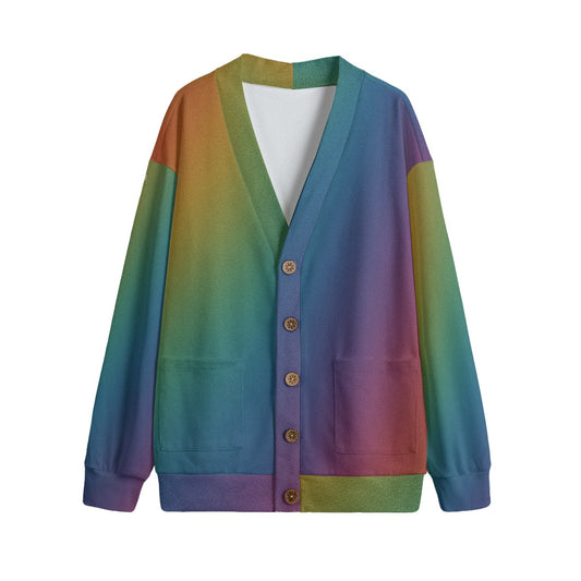 Unisex V-neck Knitted Fleece Cardigan With Button Closure