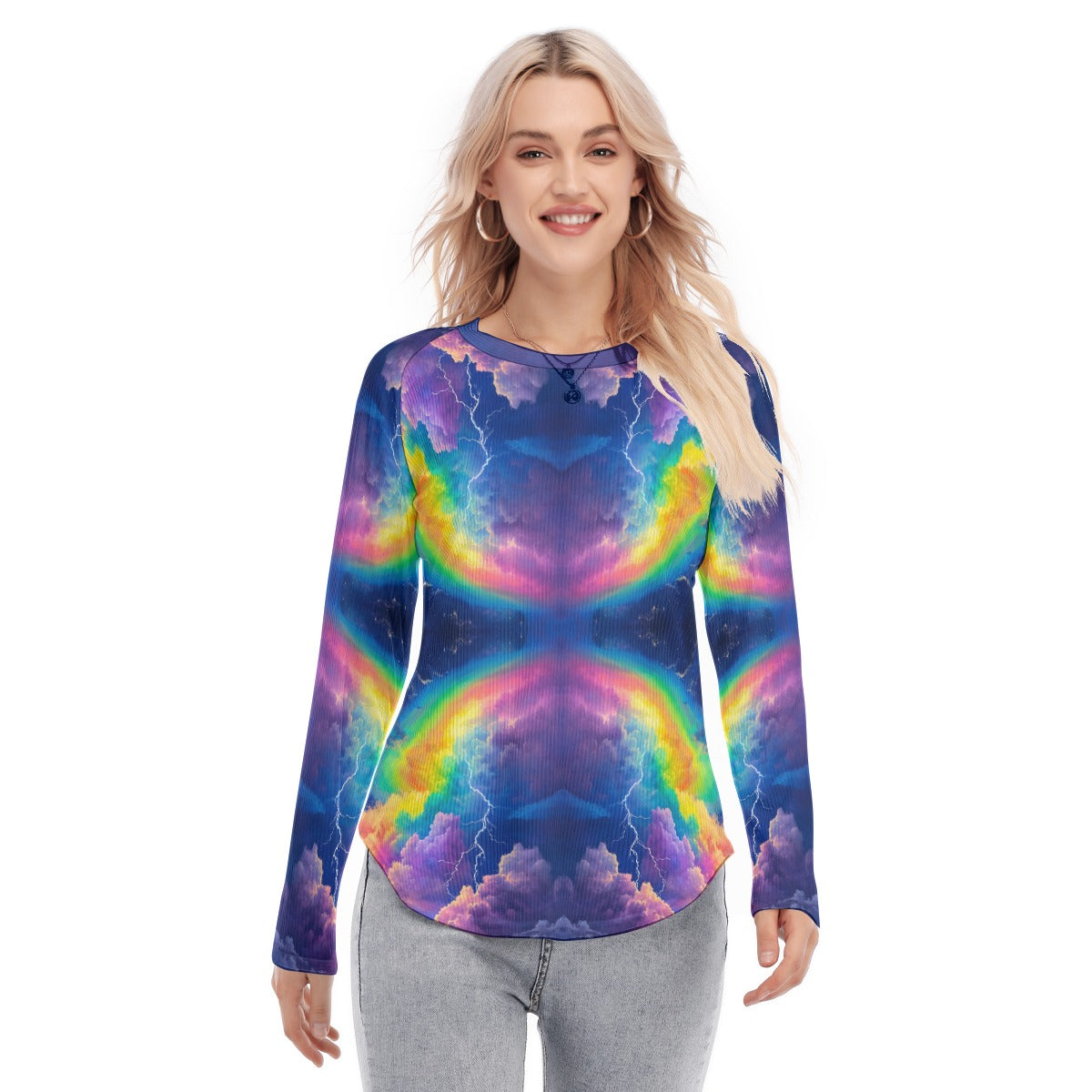 Women's Raglan Sleeves U-Shaped Hem Long Sleeves Blouse