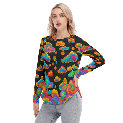 Women's Raglan Sleeves U-Shaped Hem Long Sleeves Blouse