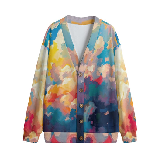 Unisex V-neck Knitted Fleece Cardigan With Button Closure