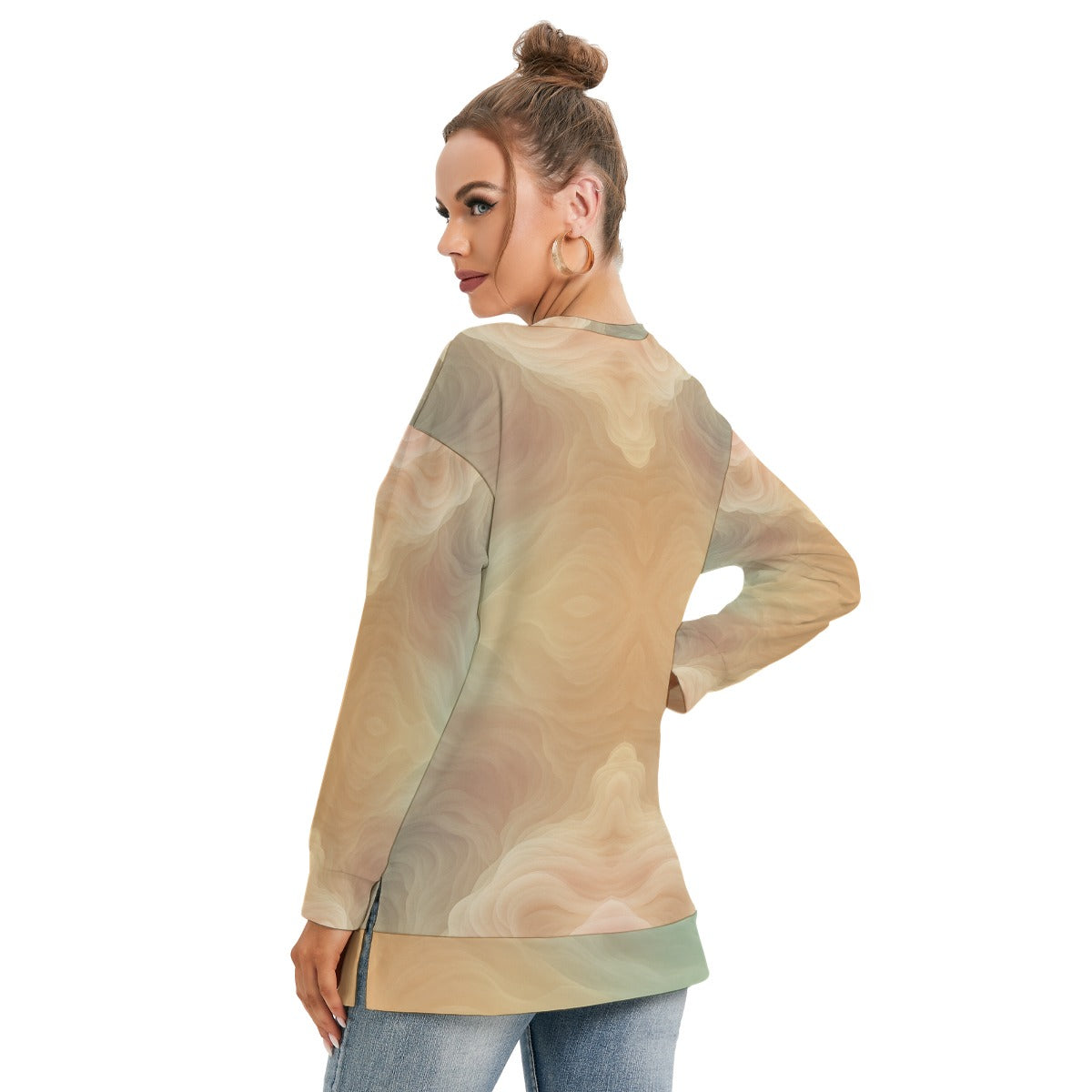 Women's Side Split O-neck Sweatshirt