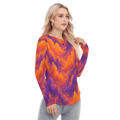 Women's Raglan Sleeves U-Shaped Hem Long Sleeves Blouse
