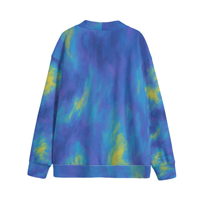 Unisex V-neck Knitted Fleece Cardigan With Button Closure