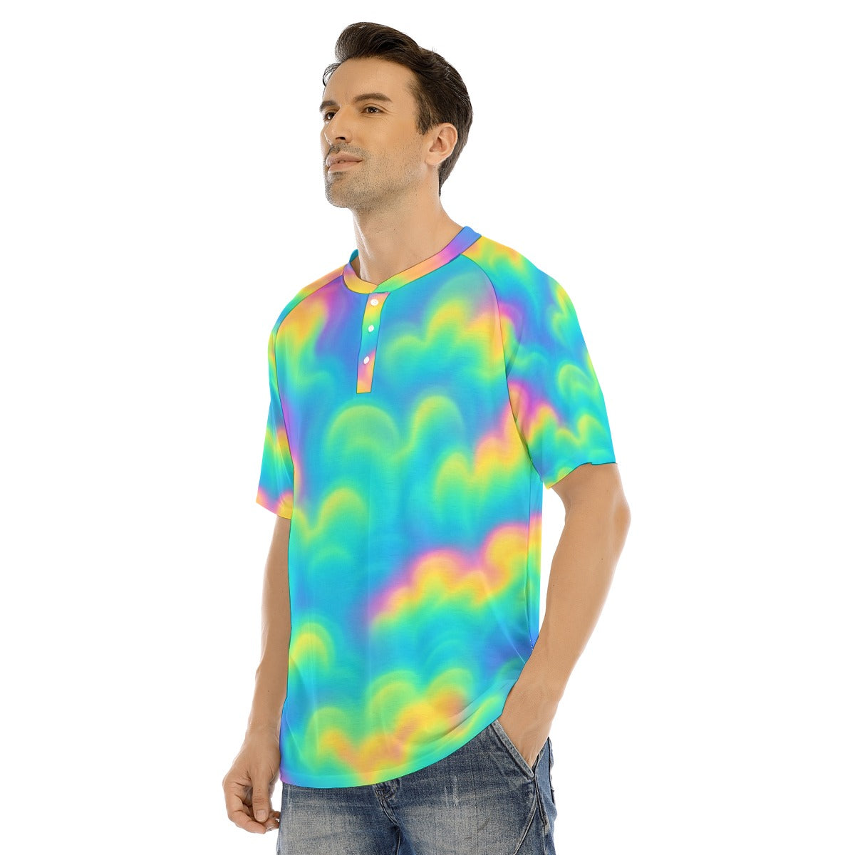 Men's Raglan Sleeve T-shirt With Button Closure