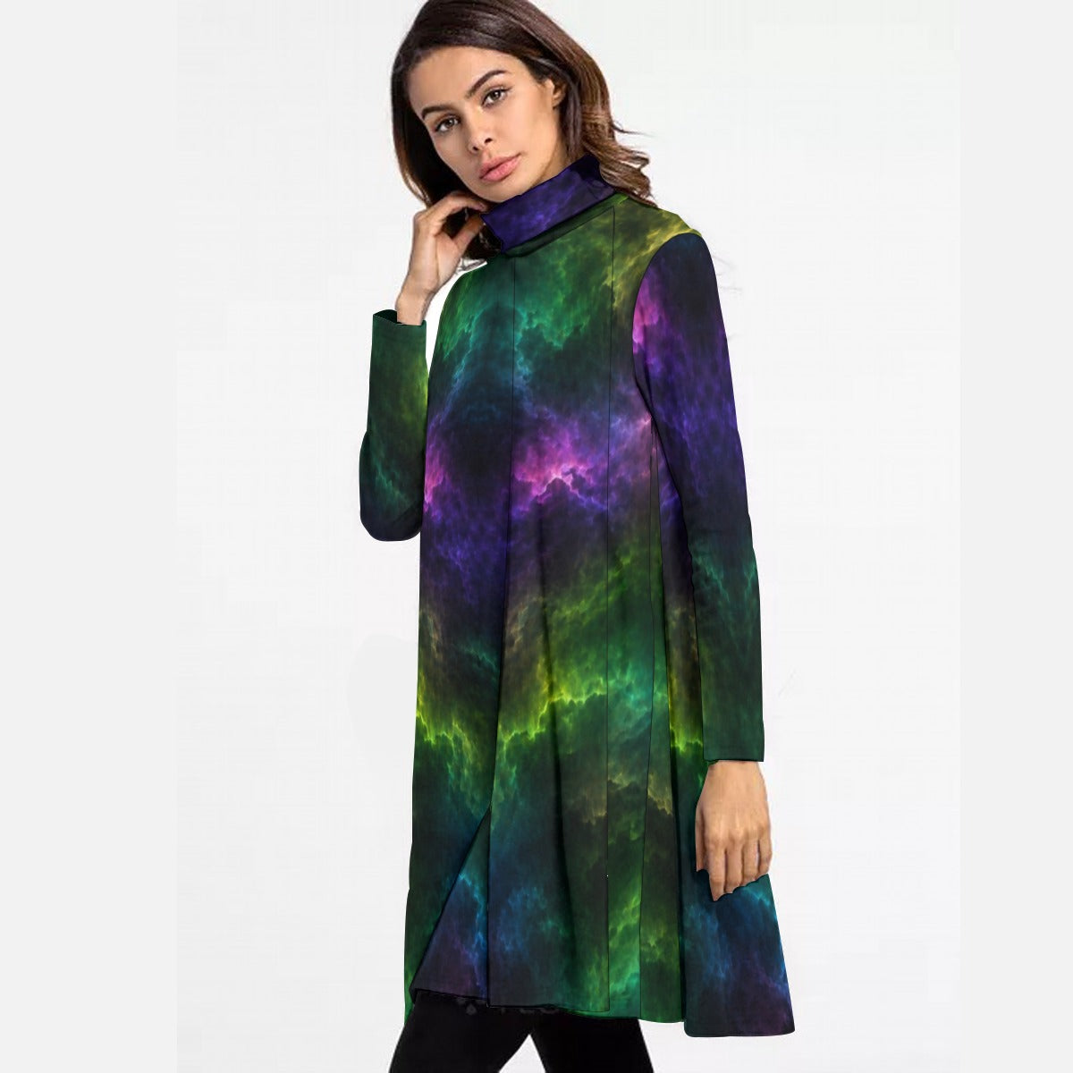 Women's High Neck Dress With Long Sleeve