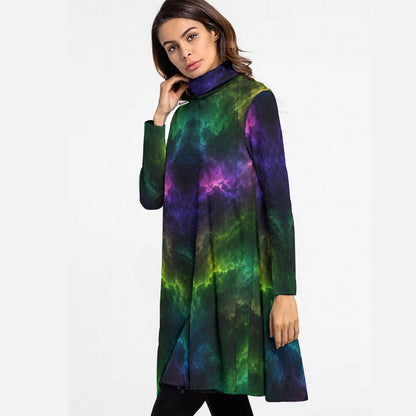 Women's High Neck Dress With Long Sleeve
