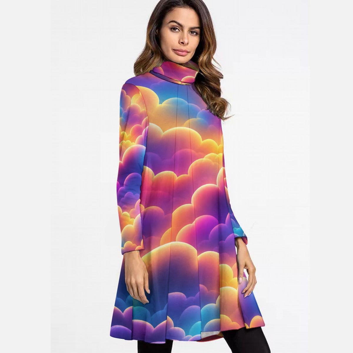 Women's High Neck Dress With Long Sleeve