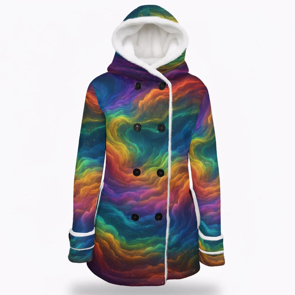 Women's Hooded Double-Breasted Winter Coat With Fleece