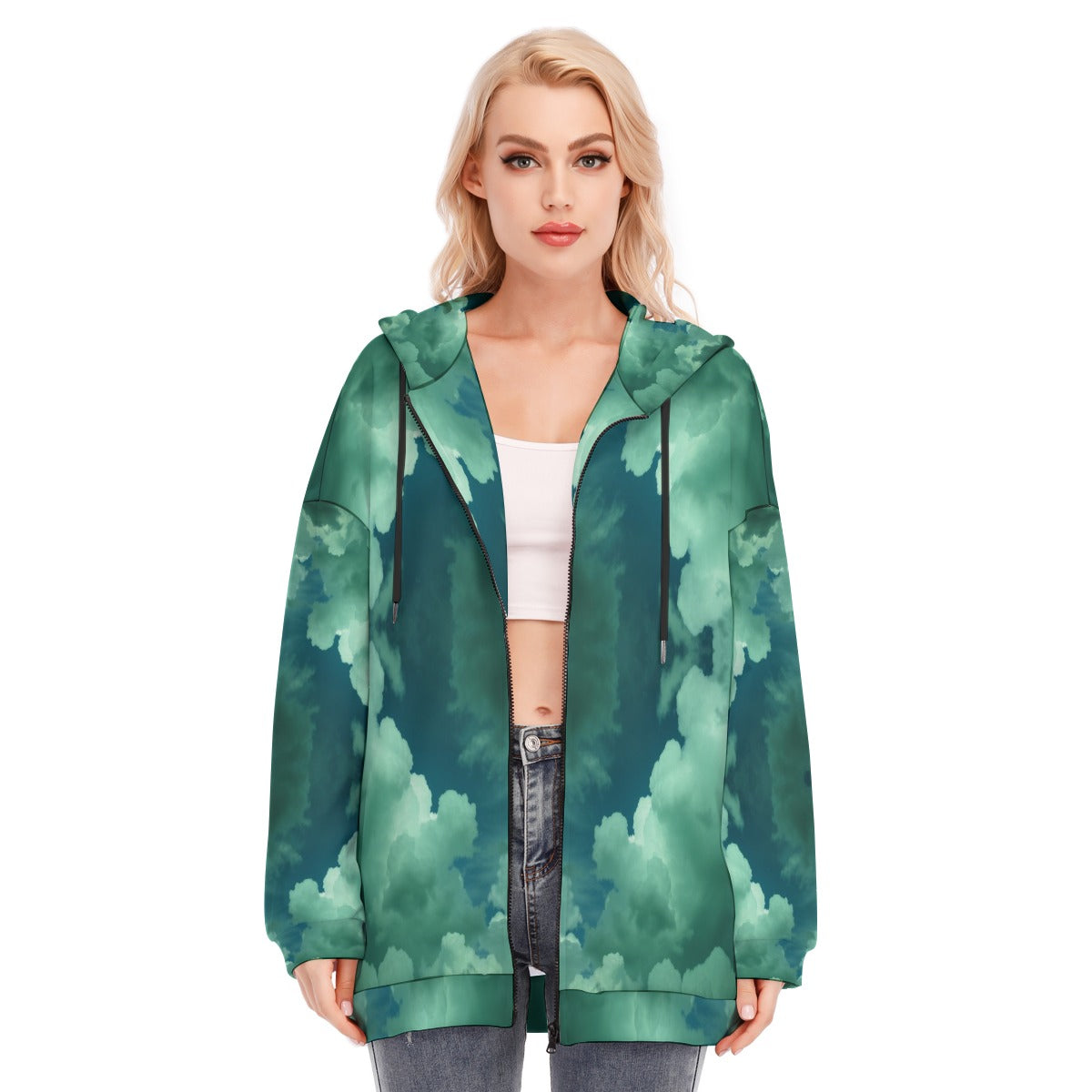 Women's Long Hoodie With Zipper Closure