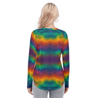 Women's Raglan Sleeves U-Shaped Hem Long Sleeves Blouse
