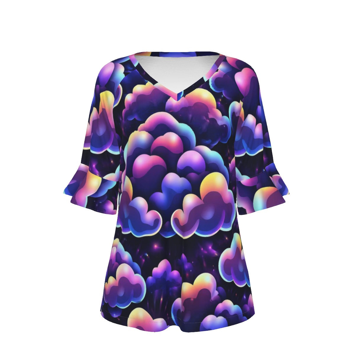 V-neck Women's T-shirt With Bell Sleeve