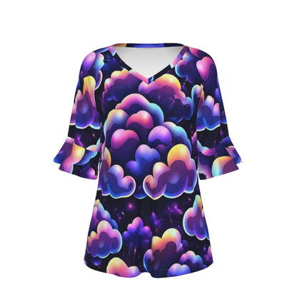 V-neck Women's T-shirt With Bell Sleeve