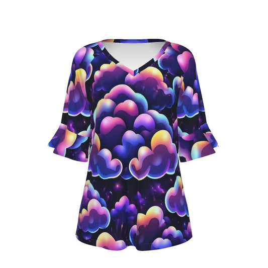 V-neck Women's T-shirt With Bell Sleeve