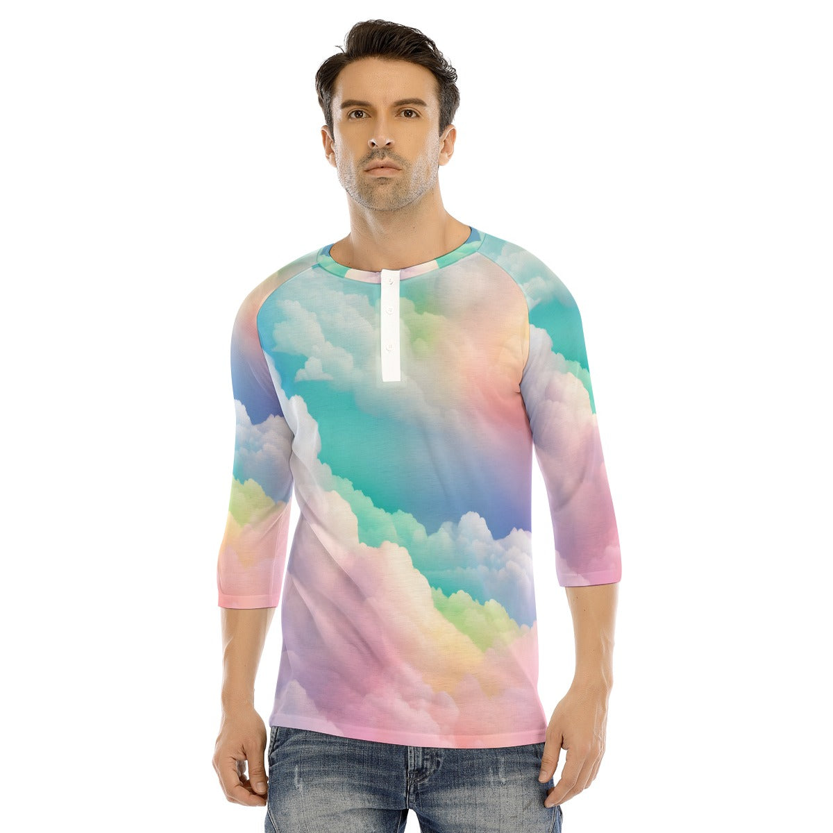 Men's Bracelet Sleeve T-shirt With Button Closure - view 1