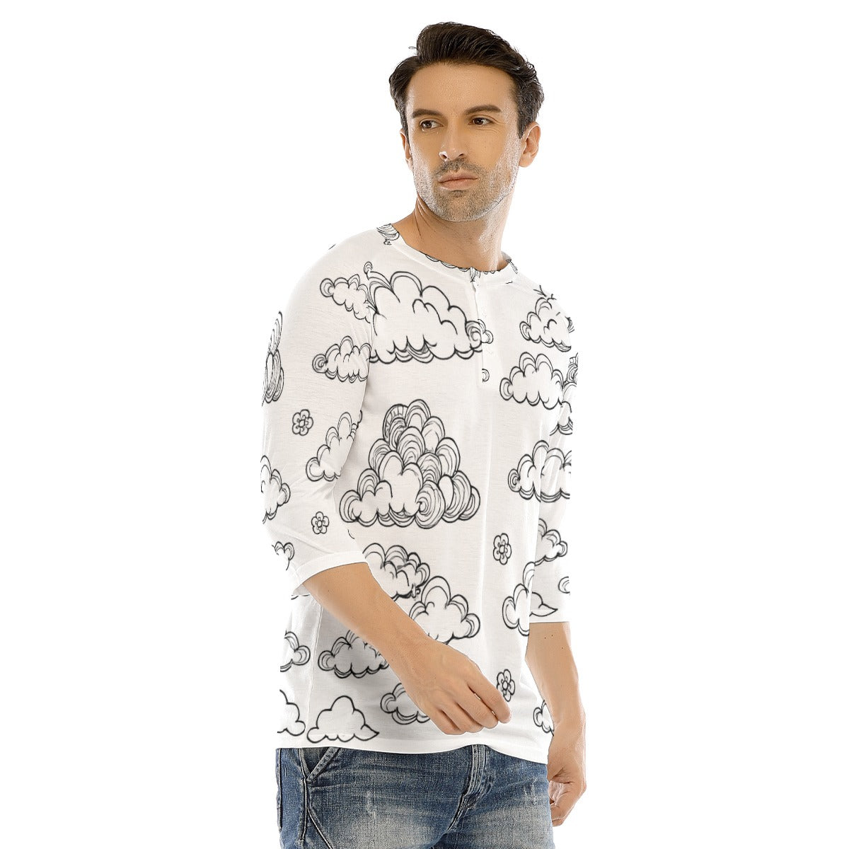 Men's Bracelet Sleeve T-shirt With Button Closure - view 2