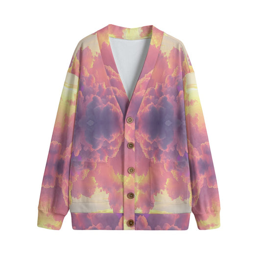 Unisex V-neck Knitted Fleece Cardigan With Button Closure