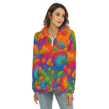 Women's Borg Fleece Hoodie With Half Zip