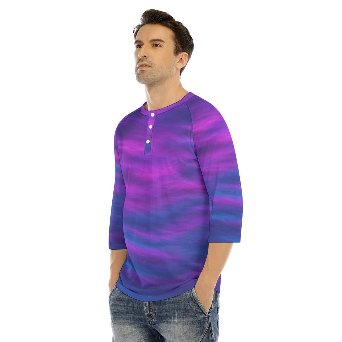 Men's Bracelet Sleeve T-shirt With Button Closure - view 3