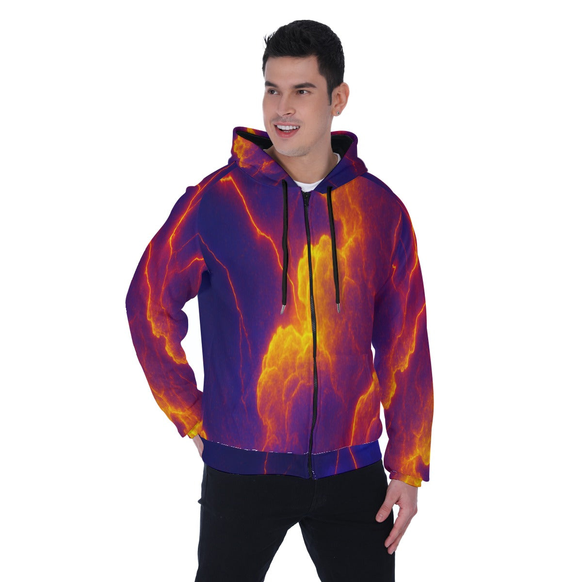 Men's Heavy Fleece Raglan Zip Up Hoodie With Pocket