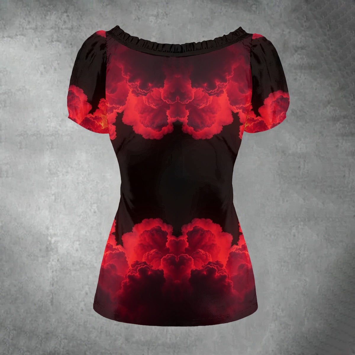 All-over print Women's Puff Sleeve Pleated Shirt