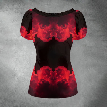 All-over print Women's Puff Sleeve Pleated Shirt