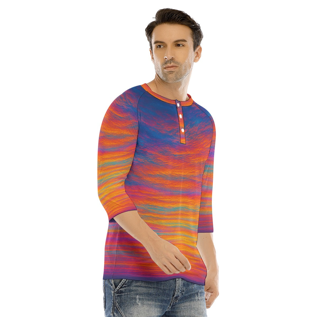 Men's Bracelet Sleeve T-shirt With Button Closure - view 2