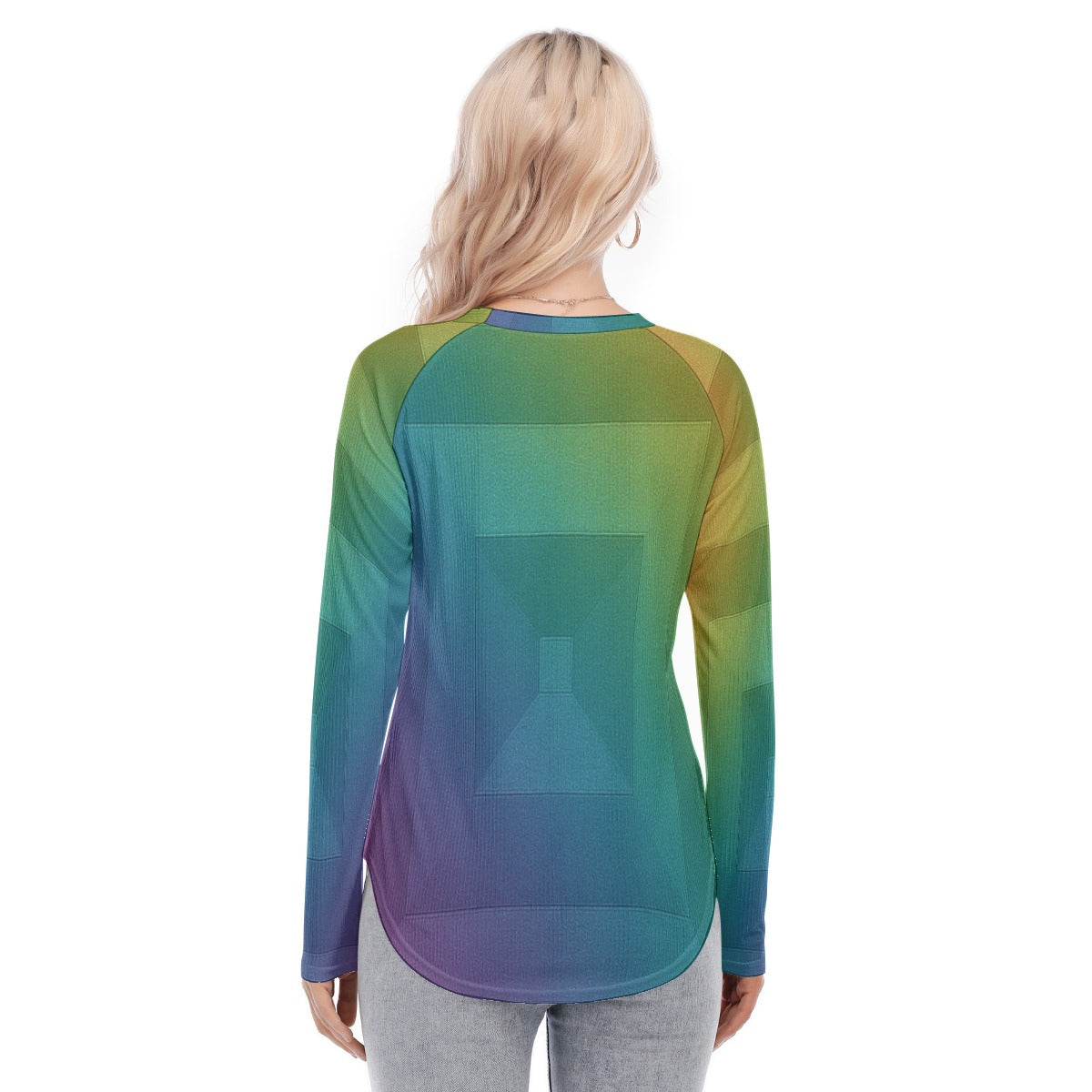 Women's Raglan Sleeves U-Shaped Hem Long Sleeves Blouse