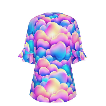 V-neck Women's T-shirt With Bell Sleeve