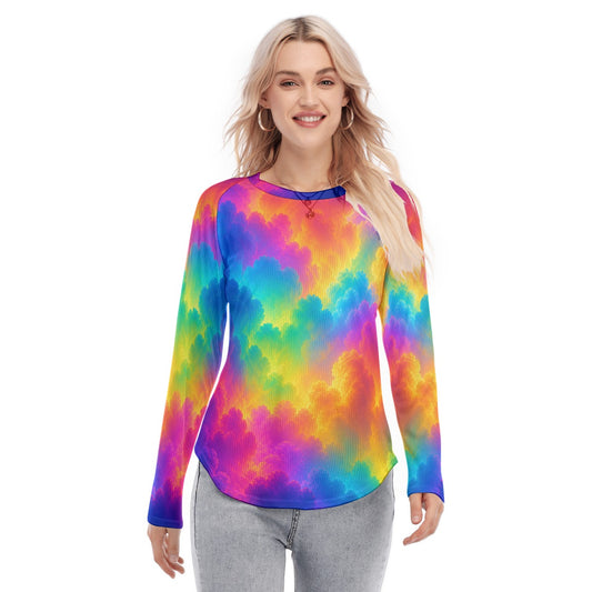 Women's Raglan Sleeves U-Shaped Hem Long Sleeves Blouse