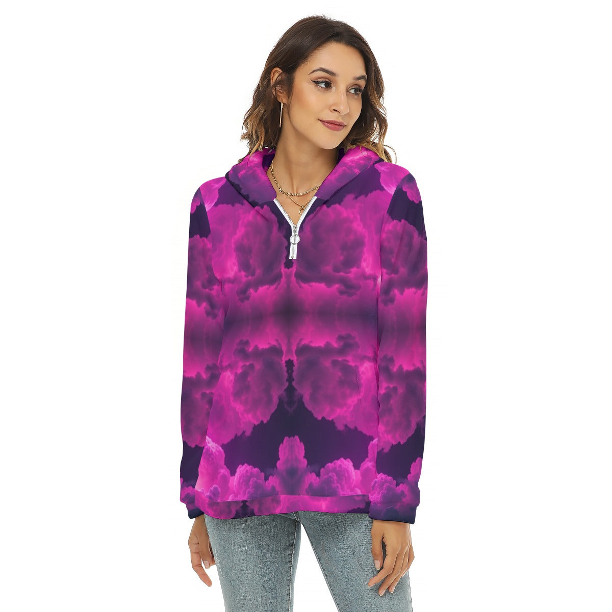 Women's Borg Fleece Hoodie With Half Zip