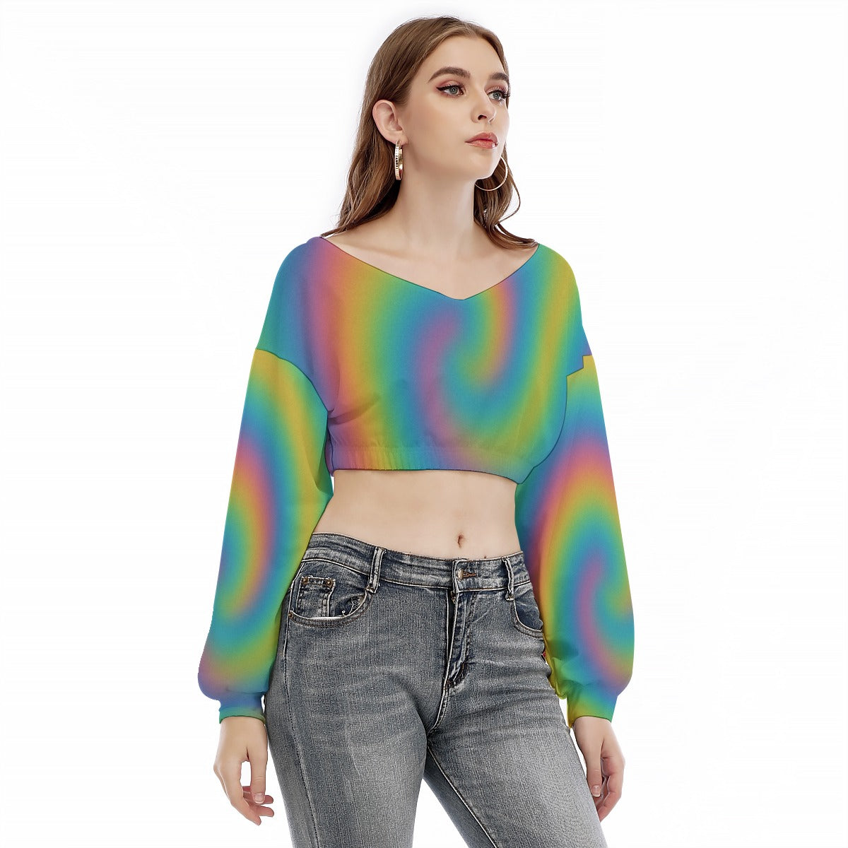 Women's V-neck Long Sleeve Cropped Sweatshirt