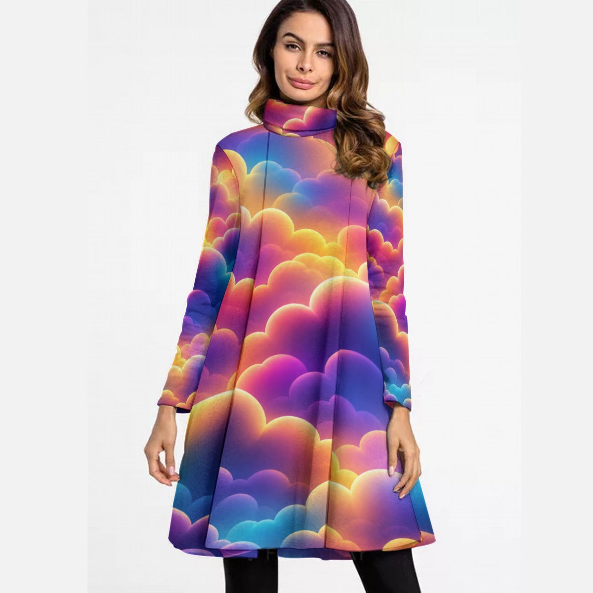 Women's High Neck Dress With Long Sleeve