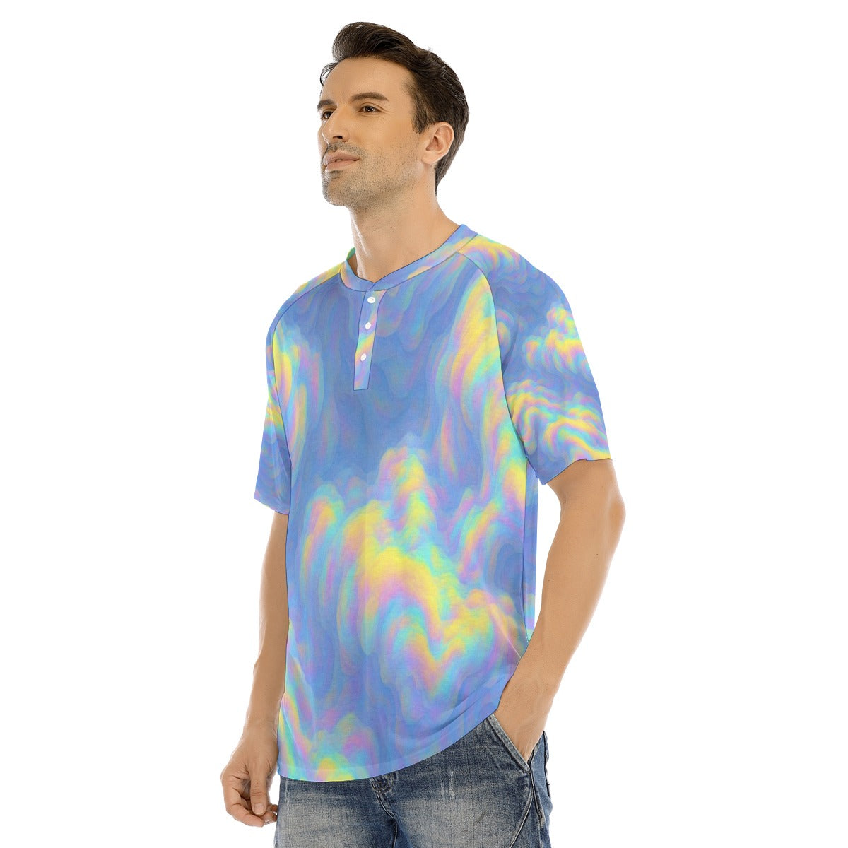 Men's Raglan Sleeve T-shirt With Button Closure