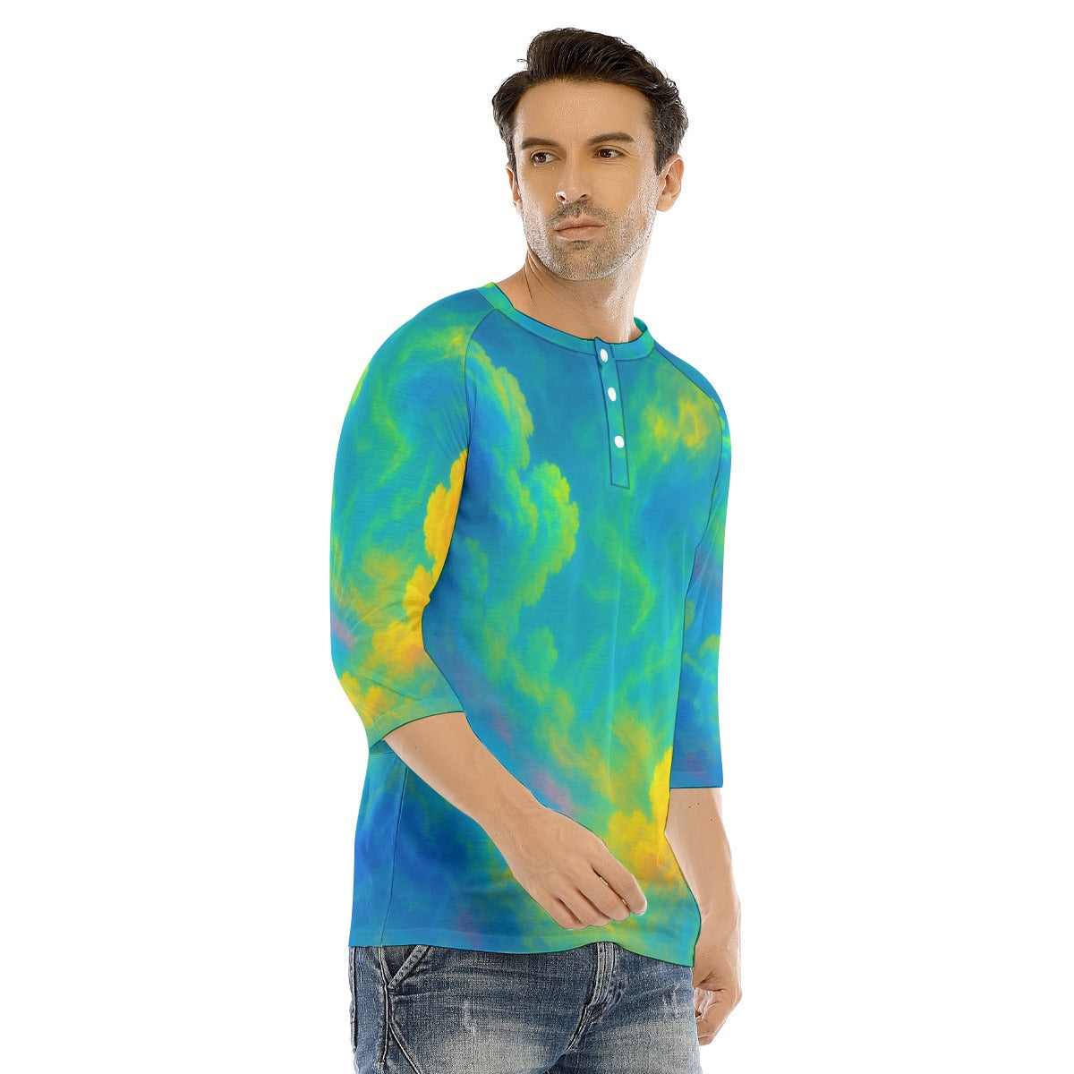 Men's Bracelet Sleeve T-shirt With Button Closure - view 2