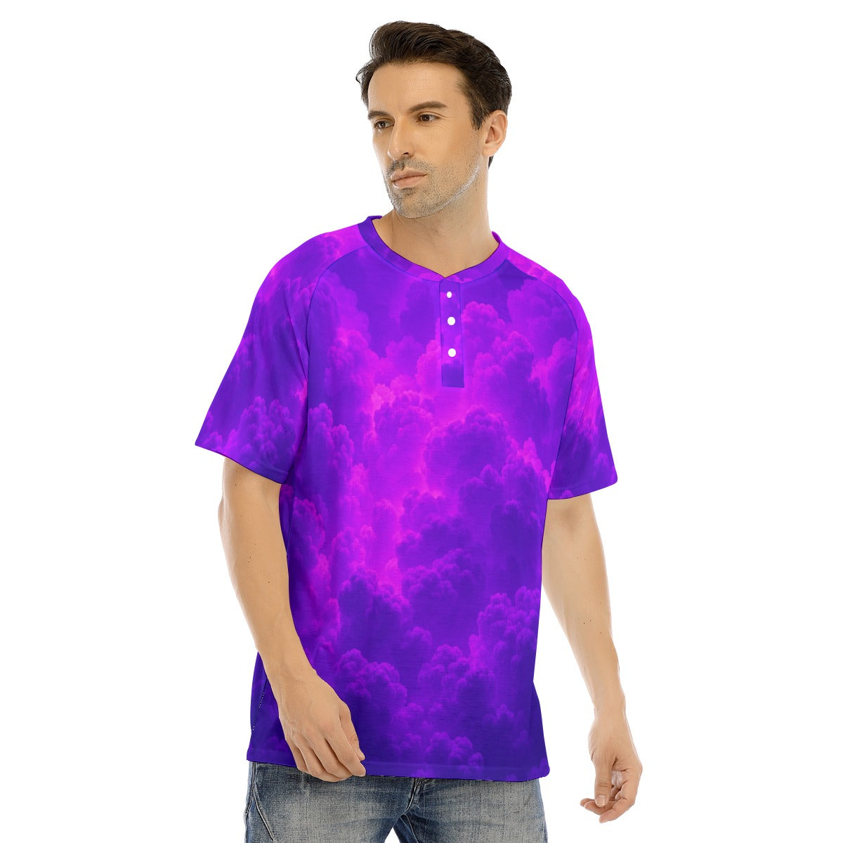 Men's Raglan Sleeve T-shirt With Button Closure