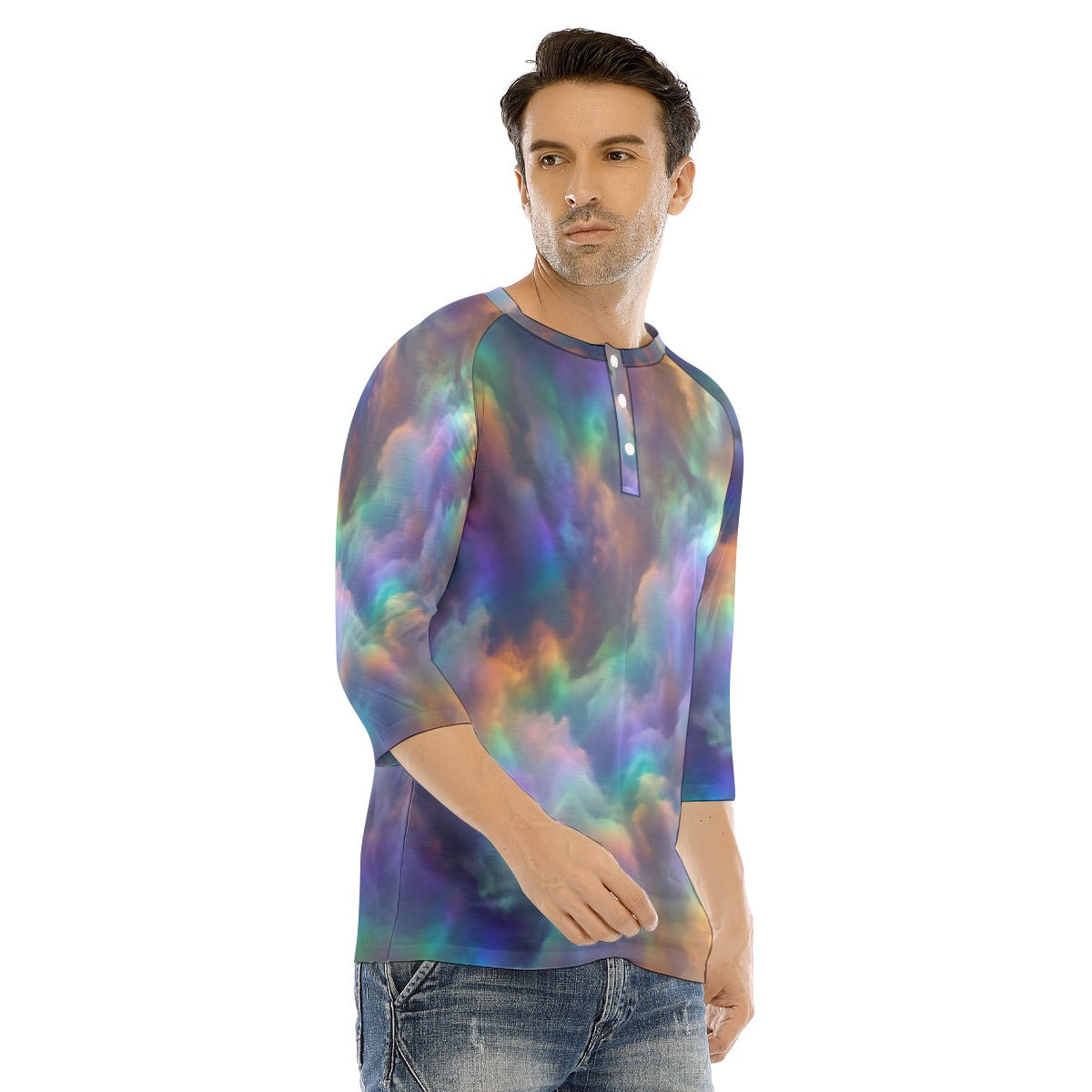 Men's Bracelet Sleeve T-shirt With Button Closure - view 2