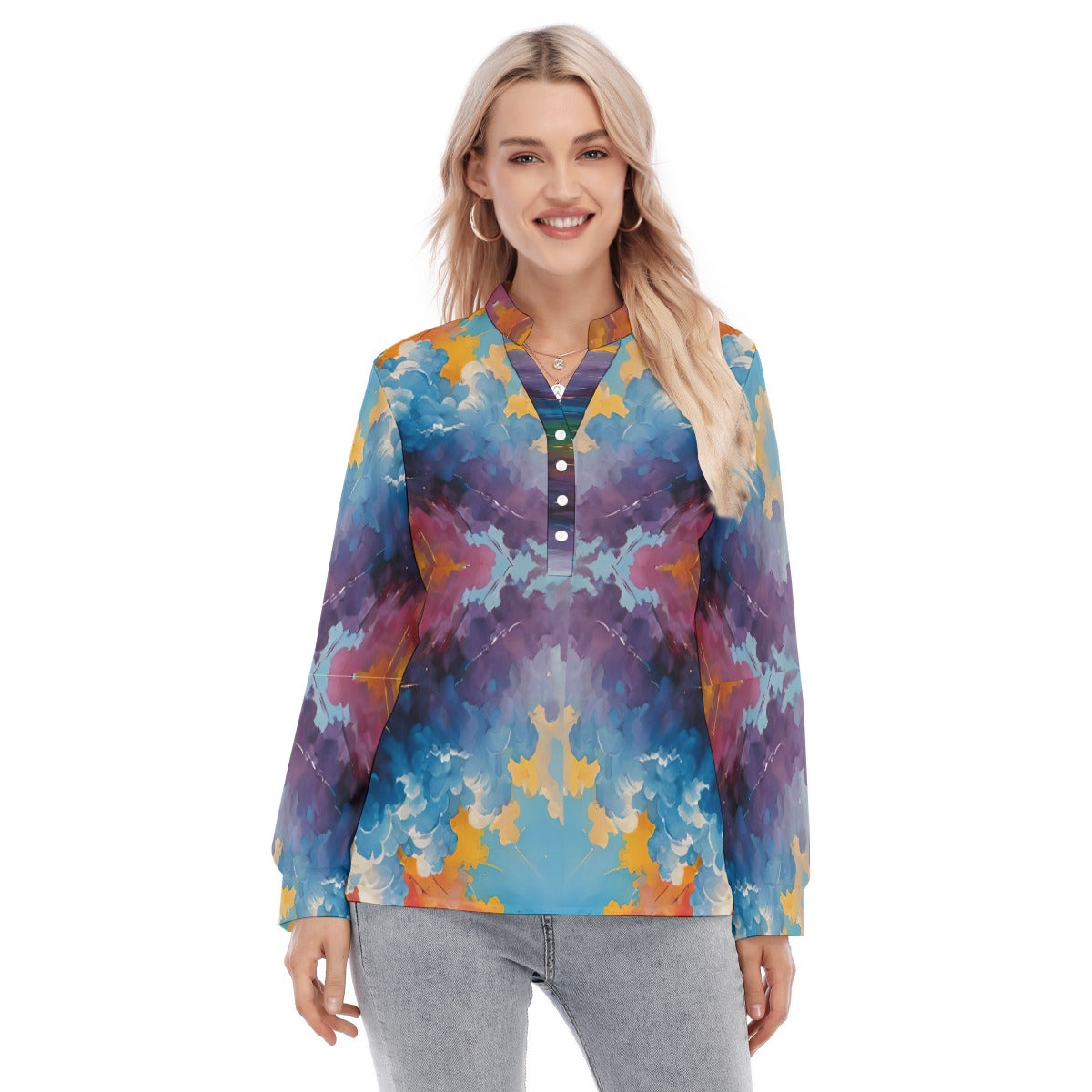 Women's Long Sleeve Blouse With Button Closure