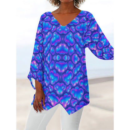 Women's V-neck T-shirt With Irregular Hem