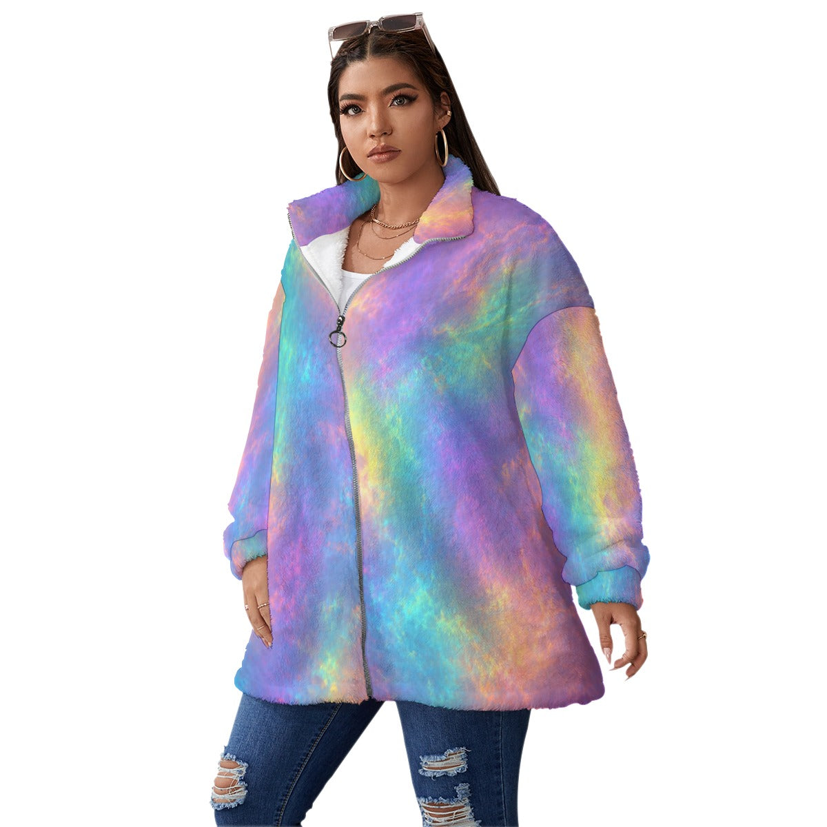 Unisex Borg Fleece Stand-up Collar Coat With Zipper Closure(Plus Size)